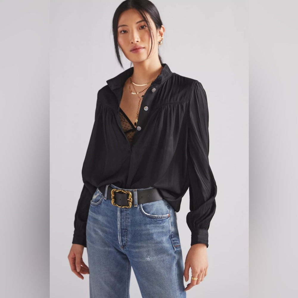 Anthropologie Relaxed Shimmer Blouse Black‎ Size S NWT - Picture 3 of 12